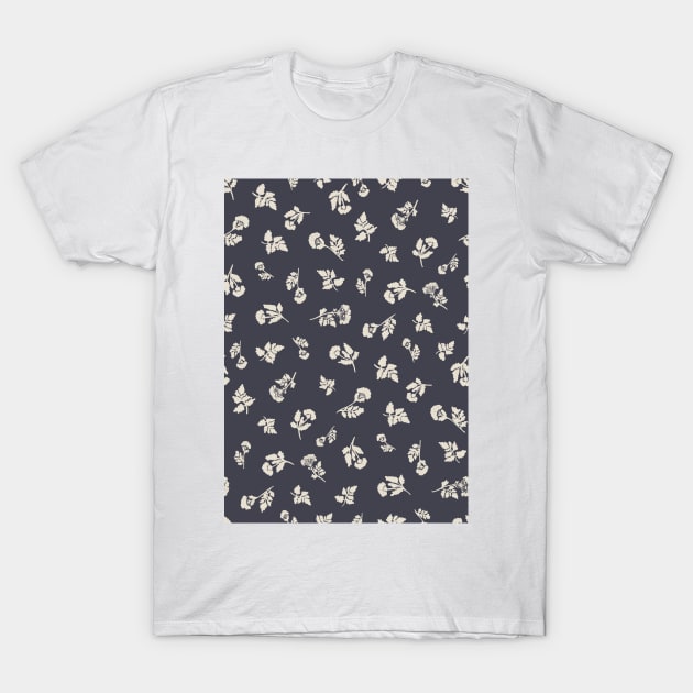 Cream Ditsy Hemlock Print on Charcoal Grey -  Floral Repeat Pattern T-Shirt by NattyDesigns